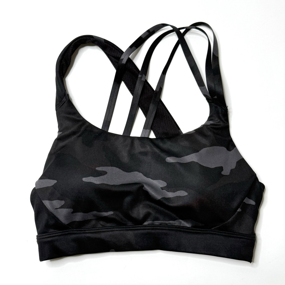 Athleta Free‎ Run Camo Crossback Strappy Sports Bra Women's Size XS Black Padded